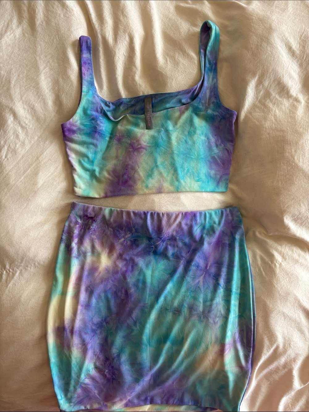 Tie dye skirt crop top at